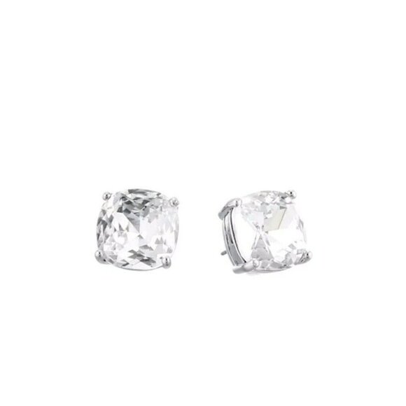 Kate Spade New York "Essentials" Small Square Stud Earrings in Clear/Silver - Picture 2 of 3